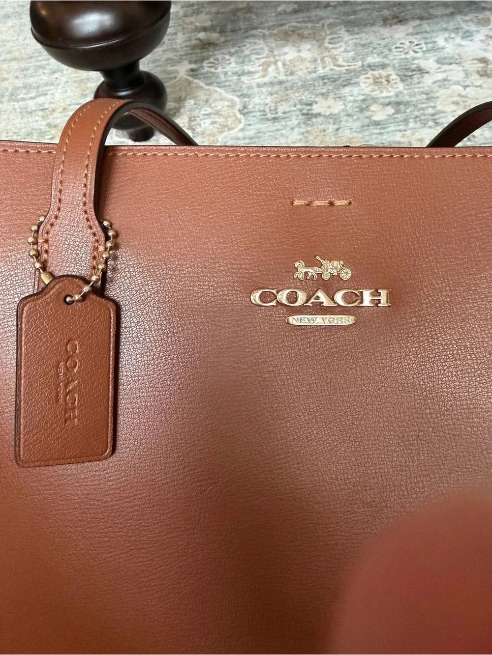 Coach Leather Tote in Saddle Brown with Pink Interior